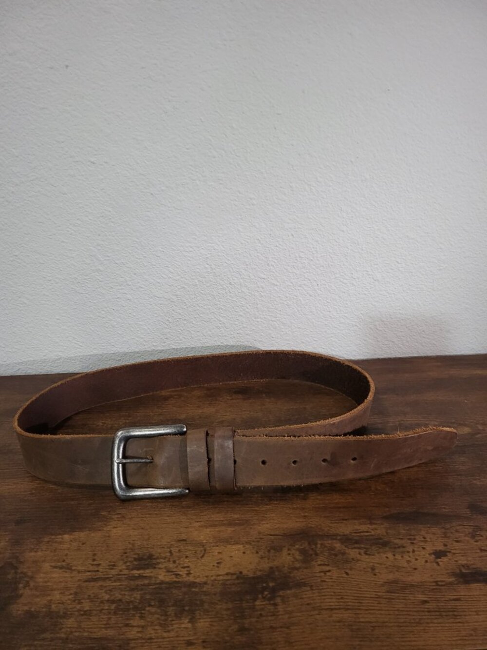 Men's Genuine Italian Leather Belt Distressed Brown Silver Buckle Size 36 / 90